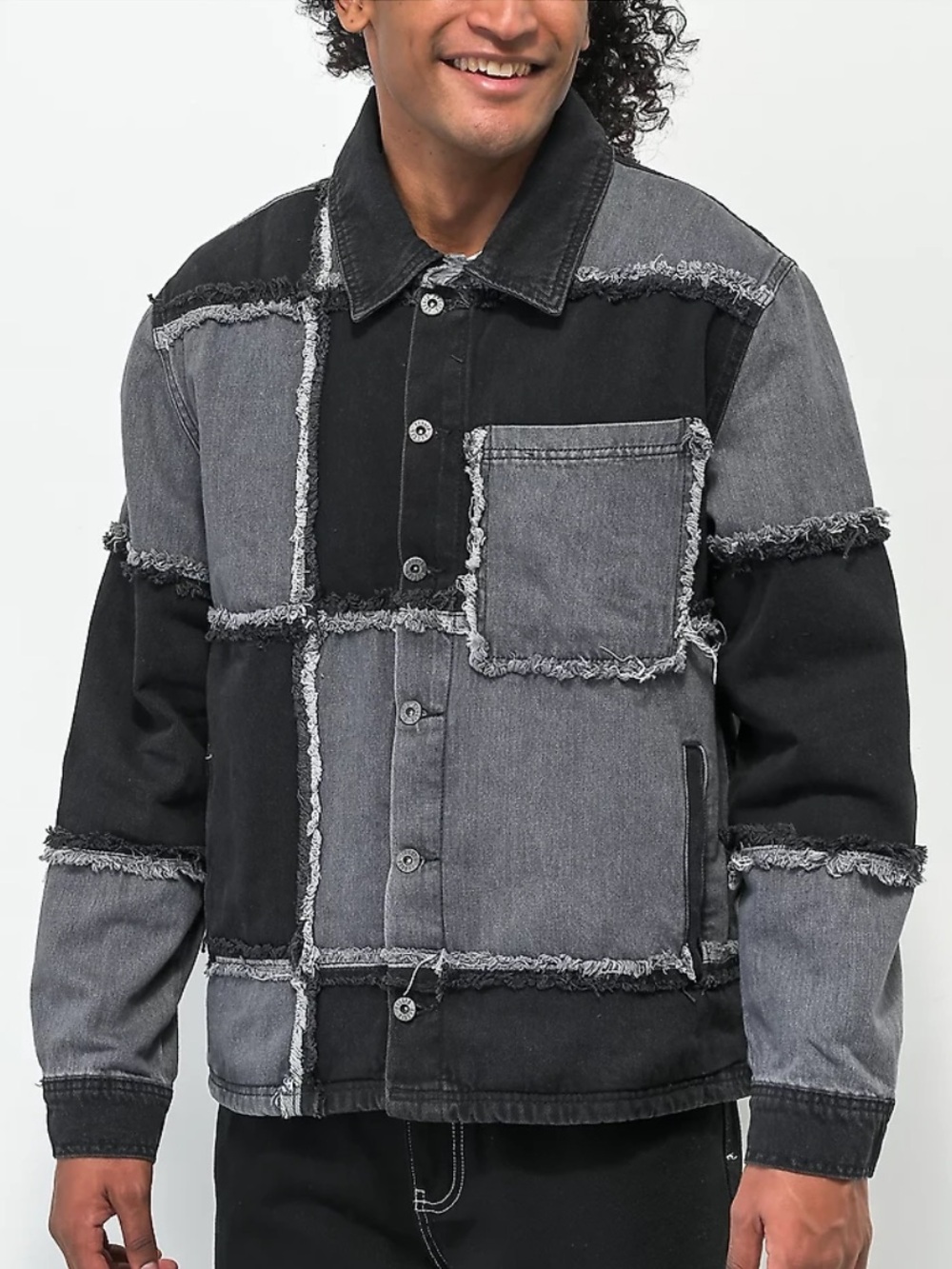 Ragged Jeans Black & Grey Patch Denim Jacket